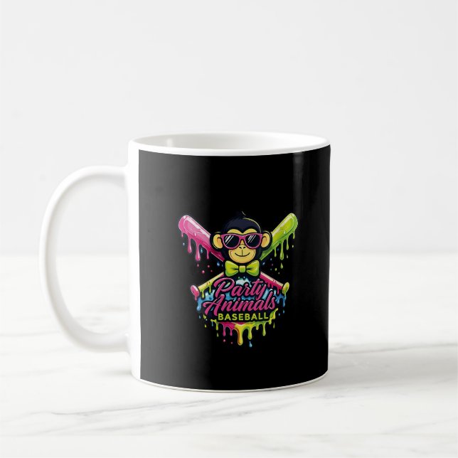 Women’s Party Animals Baseball Funny Monkey  Coffee Mug (Left)