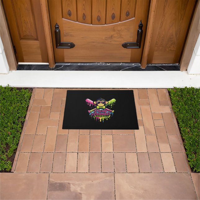 Women’s Party Animals Baseball Funny Monkey  Doormat (Outdoor)