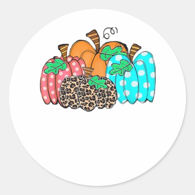 Women’s Pumpkin Leopard Print Graphic It’s Fall Y’ Classic Round Sticker (Front)