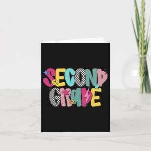 Women Second Grade Chequered Teacher Retro Back To Card