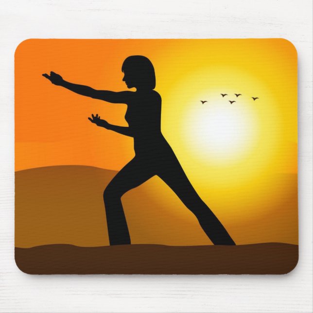 Women Silhouette Doing Tai Chi Mouse Pad (Front)