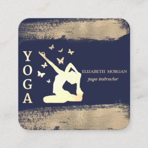 Women Silhouette Faux Gold Brush Stroke Square Business Card