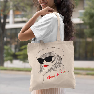 Women Silhouette Red & Black Linear Feminist Quote Tote Bag