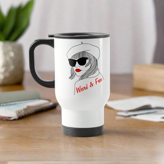 Women Silhouette Red & Black Linear Feminist Quote Travel Mug (Creator Uploaded)
