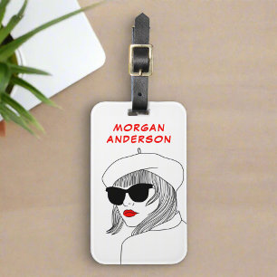 Women Silhouette Red Black Linear Feminist Travel Luggage Tag
