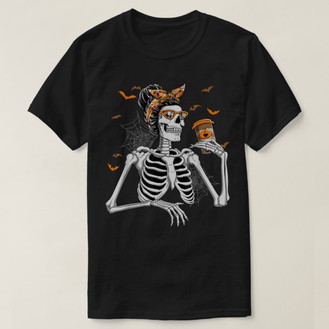 Women Skeleton Drinking Halloween Costume Girls Wo T-Shirt (Design Front)