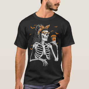Women Skeleton Drinking Halloween Costume Girls Wo T-Shirt