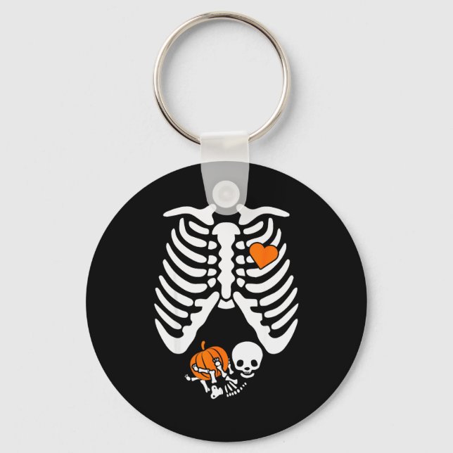 Women Skeleton Pregnancy Announcement Mom Hallowee Key Ring (Front)
