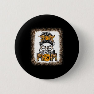 Women Sketll Mum Game Day Messy Bun Leopard Bleach 6 Cm Round Badge