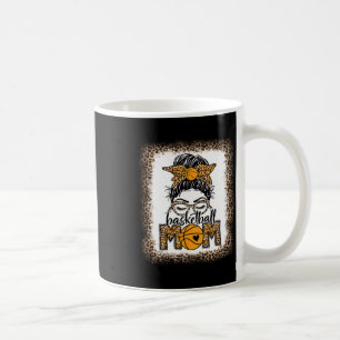 Women Sketll Mum Game Day Messy Bun Leopard Bleach Coffee Mug