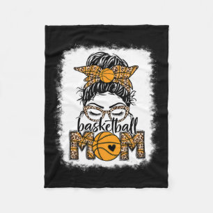 Women Sketll Mum Game Day Messy Bun Leopard Bleach Fleece Blanket