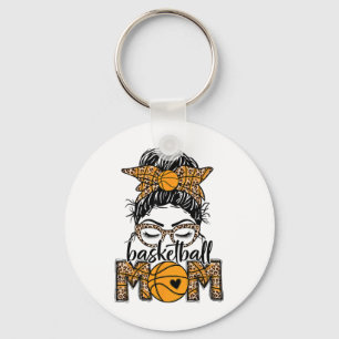 Women Sketll Mum Game Day Messy Bun Leopard Bleach Key Ring