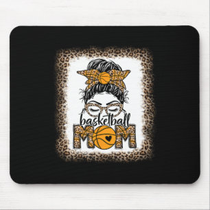 Women Sketll Mum Game Day Messy Bun Leopard Bleach Mouse Pad