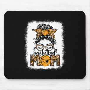 Women Sketll Mum Game Day Messy Bun Leopard Bleach Mouse Pad