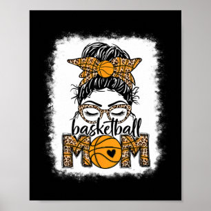 Women Sketll Mum Game Day Messy Bun Leopard Bleach Poster
