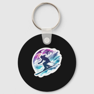Women skier watercolor art girl skiing lover ski key ring