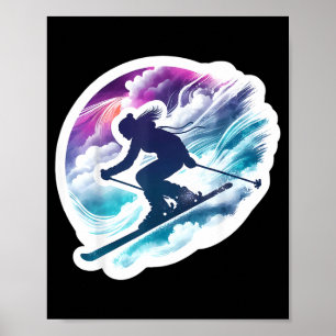 Women skier watercolor art girl skiing lover ski poster