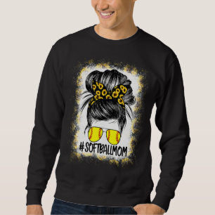 Women Softball Mum Life Sunflower Bleached Mothers Sweatshirt