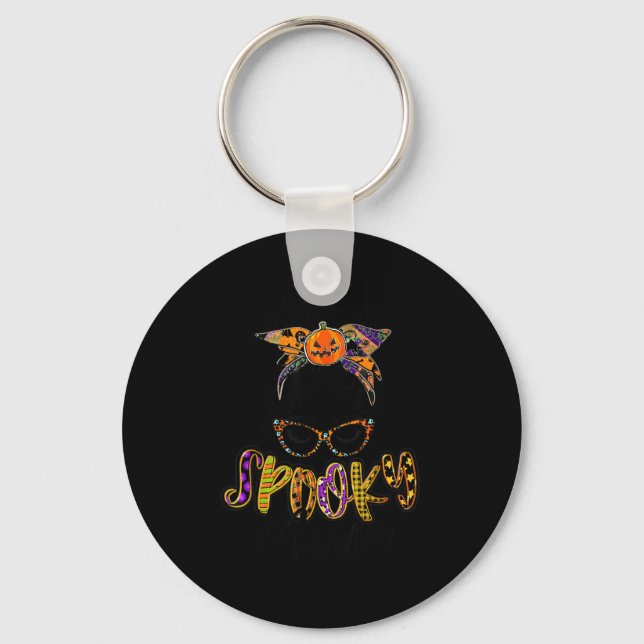 Women Spooky Mama Pumpkin Patch Halloween Key Ring (Front)