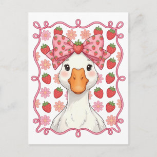 Women Strawberry Goose Summer Bow Holiday Postcard