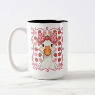 Women Strawberry Goose Summer Bow Two-Tone Coffee Mug