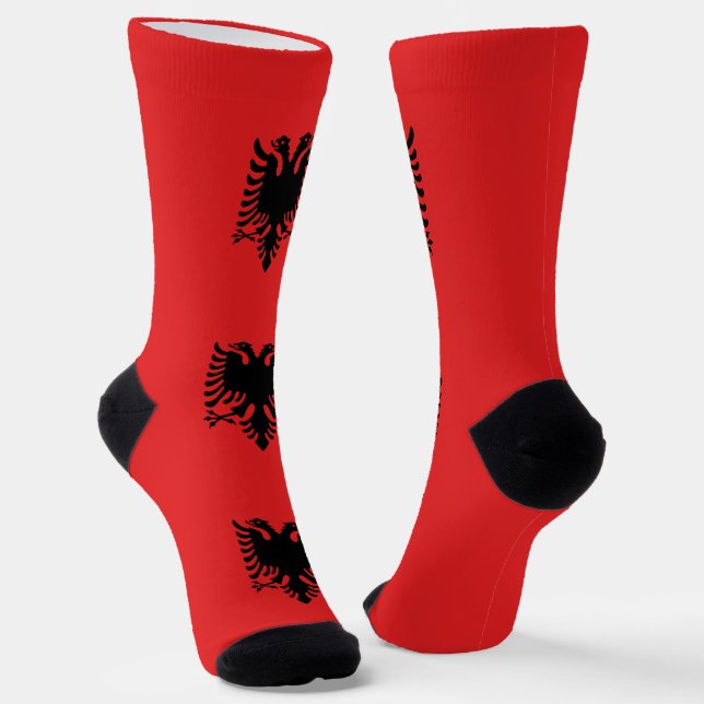 Women sustainable crew socks with flag of Albania (Angled)