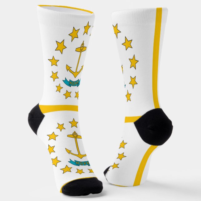 Women sustainable socks with flag of Rhode Island (Angled)