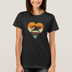 Women Swimming Retro Heart Swim Vintage Swimmer T-Shirt