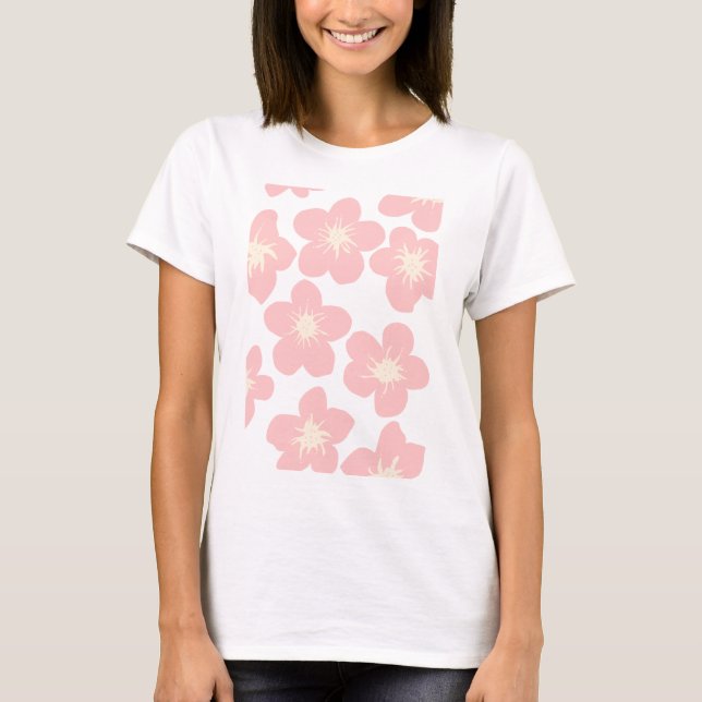 Women T-Shirt with a pink floral print (Front)