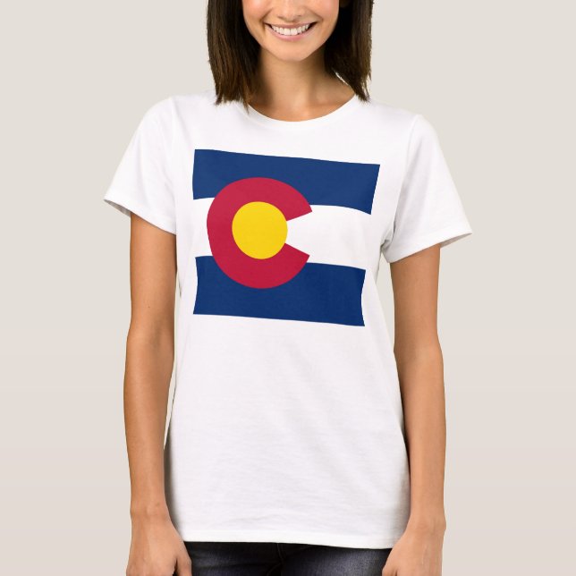 Women T Shirt with Flag of Colorado State (Front)