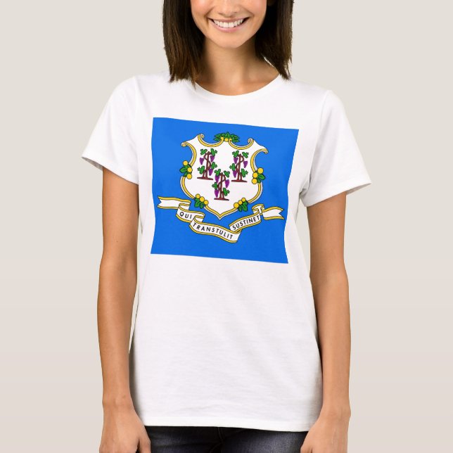 Women T Shirt with Flag of Connecticut State (Front)