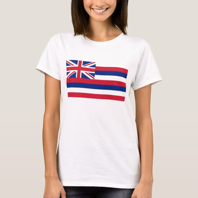 Women T Shirt with Flag of Hawaii State (Front)
