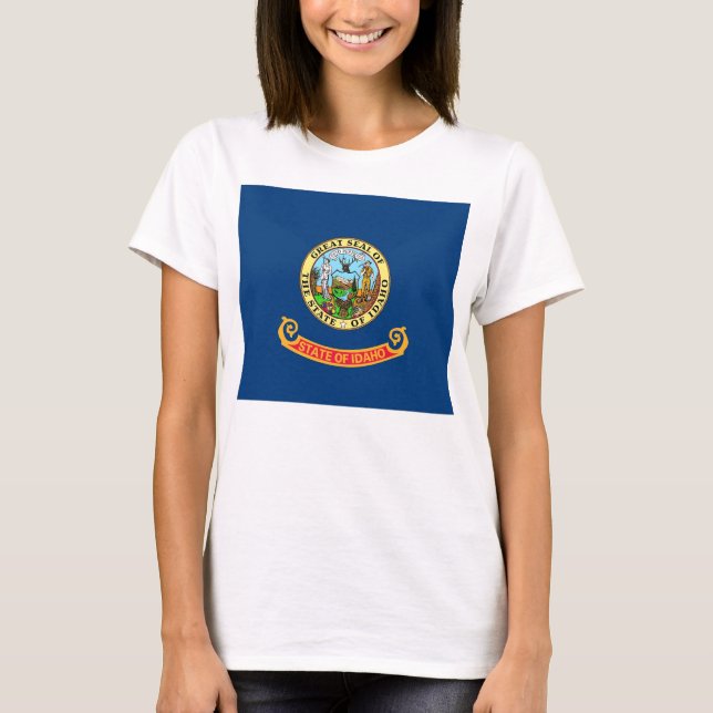 Women T Shirt with Flag of Idaho State (Front)