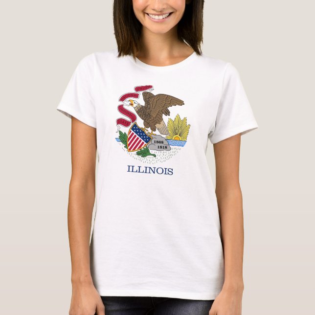 Women T Shirt with Flag of Illinois State (Front)