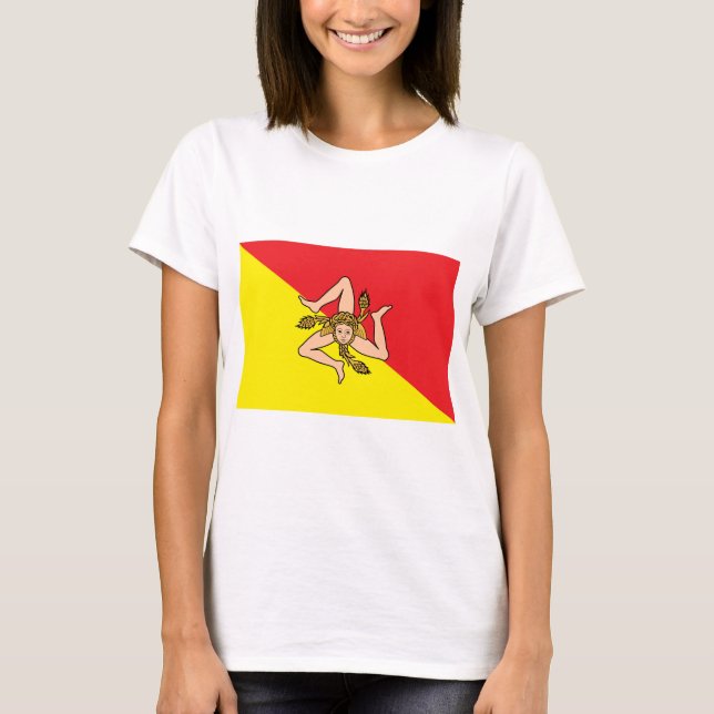 Women T Shirt with Flag of Sicily, Italy (Front)