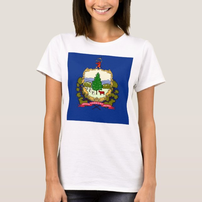 Women T Shirt with Flag of Vermont State (Front)
