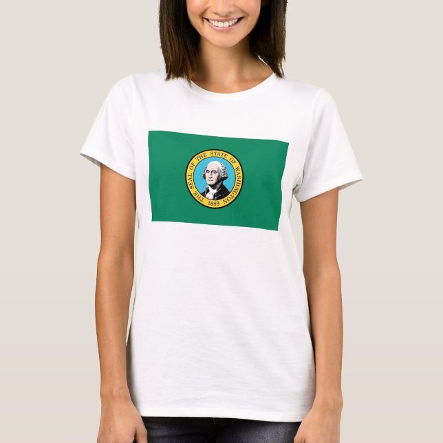 Women T Shirt with Flag of Washington State (Front)
