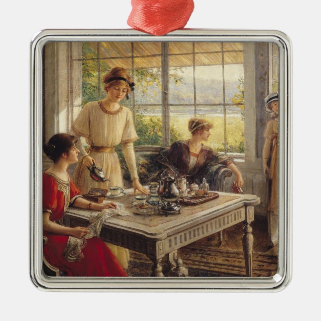 Women Taking Tea Metal Ornament (Front)
