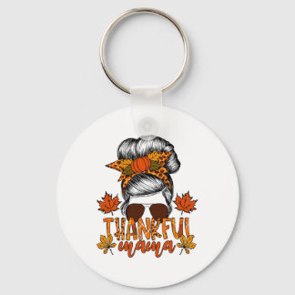 Women Thanksgiving Messy Bun Hair Fall Mama  Key Ring