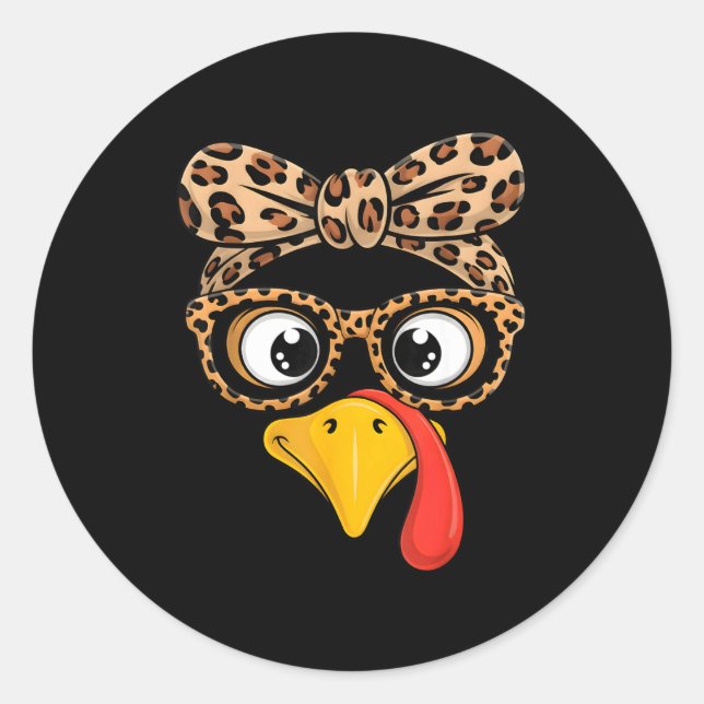 Women Thanksgiving Outfit Girls Turkey Face Leopar Classic Round Sticker (Front)