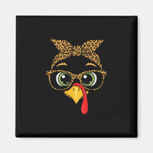 Women Thanksgiving Shirt Turkey Face Leopard Gles Magnet