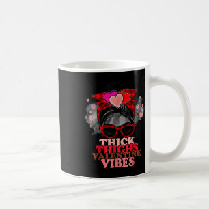 Women Thick Thighs Valentine Vibes Messy Bun Plaid Coffee Mug