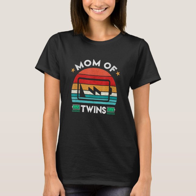 Women Tired Mum Of Twins Low Battery Full Charge   T-Shirt (Front)