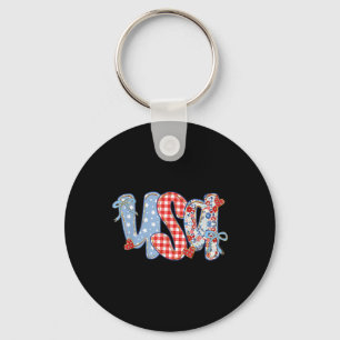 Women Usa Coquette Bow Patriotic Boho Floral Kids Key Ring
