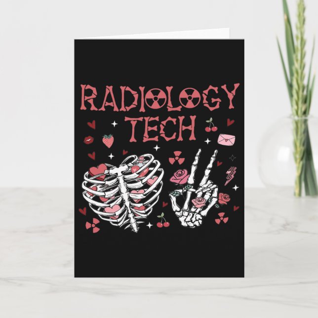 Women Valentine Radiology Tech Skeleton Ultrasound Card (Front)