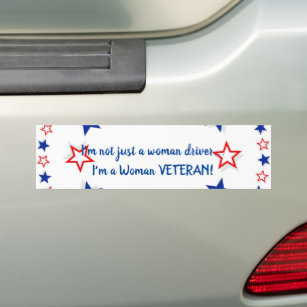 Women Veteran Blue with Stars on White Bumper Sticker
