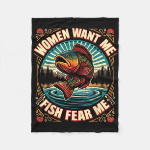 Women Want Me Fish Fear Me Retro Vintage Fishing Fleece Blanket