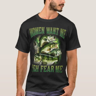 Women Want Me Fish Fear Me Vintage , Retro Bass Fi T-Shirt