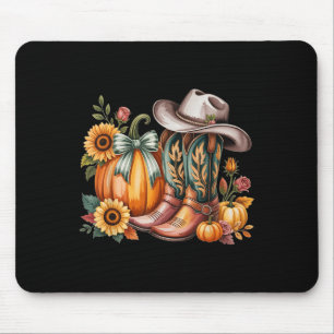 Women Western Fall Pumpkin Sunflower Cowboy Boots Mouse Pad