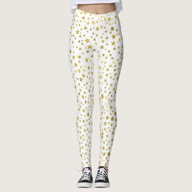 Women white leggings with golden stars (Front)